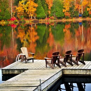 wooden dock on autumn lake
